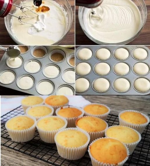 Cheesecake muffins filled with vanilla pudding