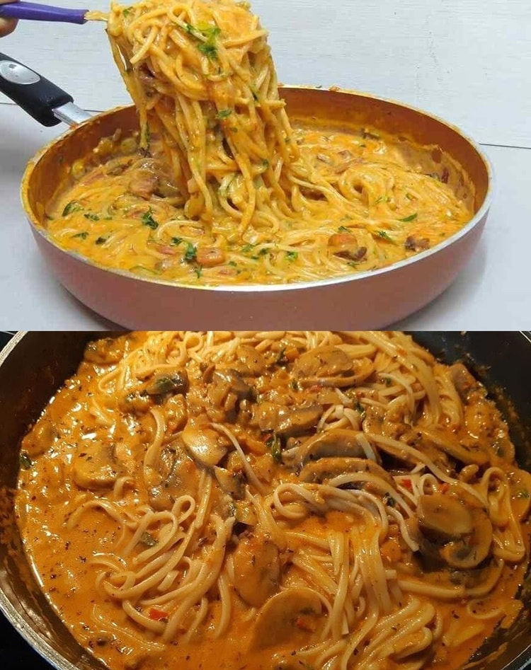 Cooked quickly with simple ingredients: mushroom spaghetti from the pan DELICIOUS!