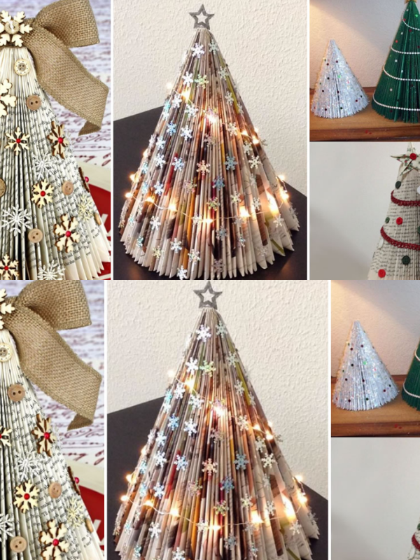 How to make a Christmas tree out of paper from old magazines or books