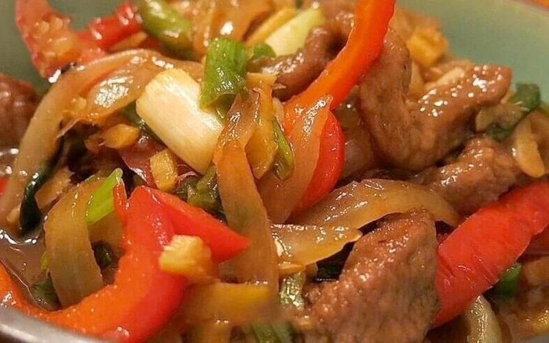 Asian beef with onions and bell pepper